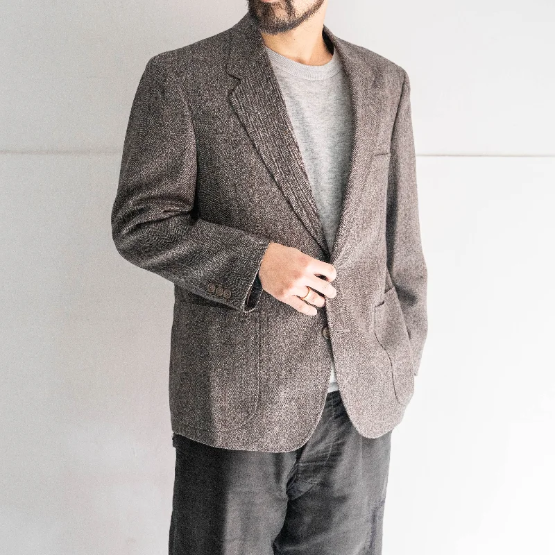1990s Japan vintage light gray × beige color tweed tailored jacket Tailored Jacket Straight Jacket A-Line Jacket