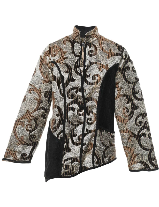 Button Front Tapestry Jacket - L Welt Pockets Slit Pockets Flap Pockets
