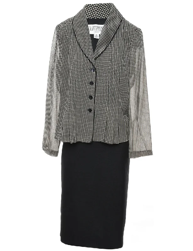 Dogtooth Print Black & White Jacket & Skirt Set - L Cotton Jacket Linen Jacket Terry Jacket