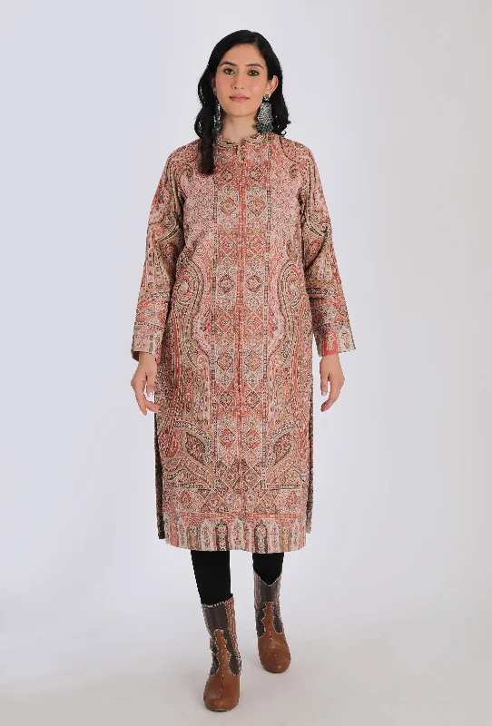 Manhoor salmon pink Kani Jamavar Long Coat Outer Jacket Striped Jacket Polka Dot Jacket Floral Jacket