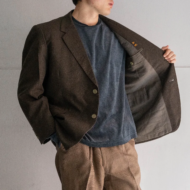 around 1970s Japan vintage dark brown color striped tailored jacket Hooded Jacket Caped Jacket Shawl Collar Jacket