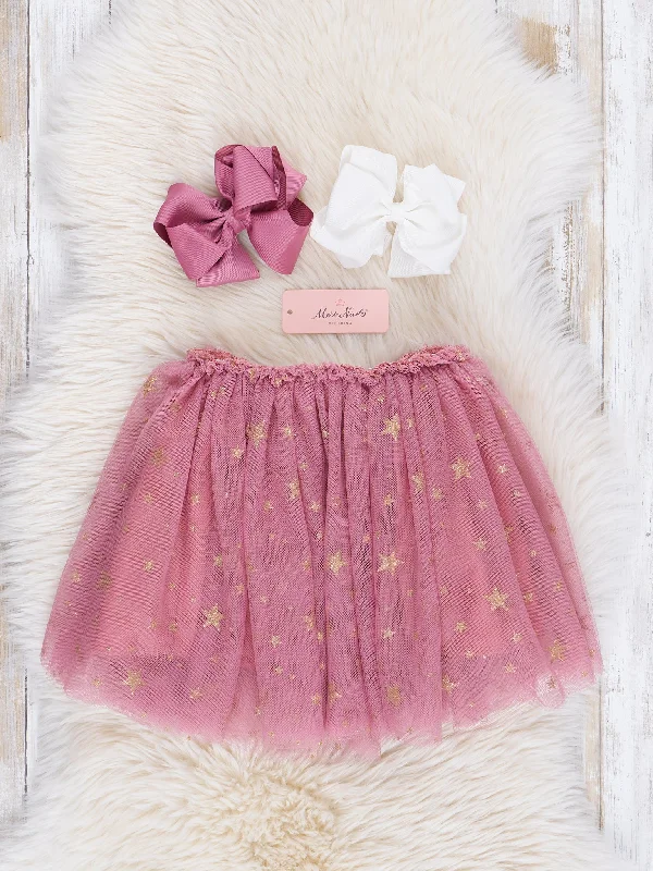 Mauve Starry Sparkle Tulle Skirt wool skirt sturdy