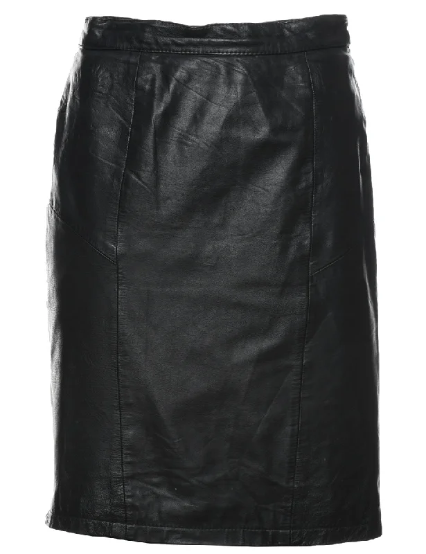 Black Pencil Shape Leather Skirt - S linen skirt light