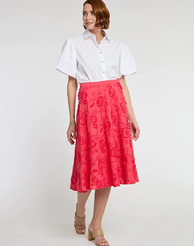 HINSON WU - GLORIA CORAL FLORAL APPLIQUE SKIRT corduroy skirt textured