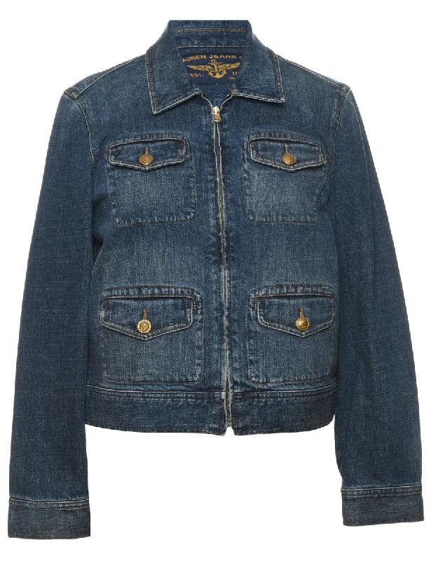 Dark Wash 1990s Zip-Front Denim Jacket - L Satin Jacket Silk Jacket Chiffon Jacket