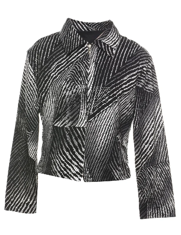 Sparkly Zip-Front Animal Print 1990s Jacket  - M Chenille Fabric Brocade Fabric Lace Fabric