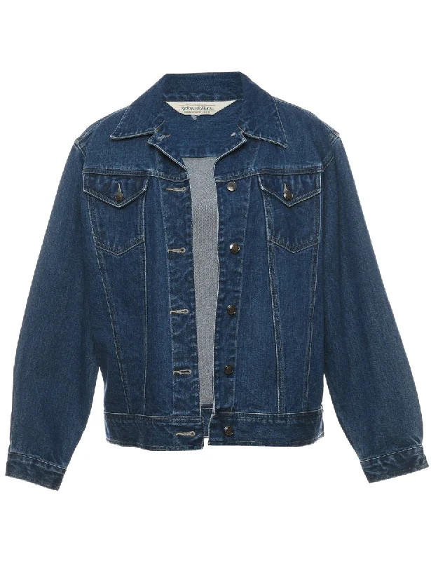 St John's Bay Indigo Denim Jacket - M A-Line Jacket Boat Neck Shawl Collar