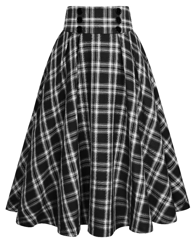 BP Women Vintage Plaided Swing Skirt Elastic Waist Mid-Calf Flared A-Line Skirt pleated skirt texture