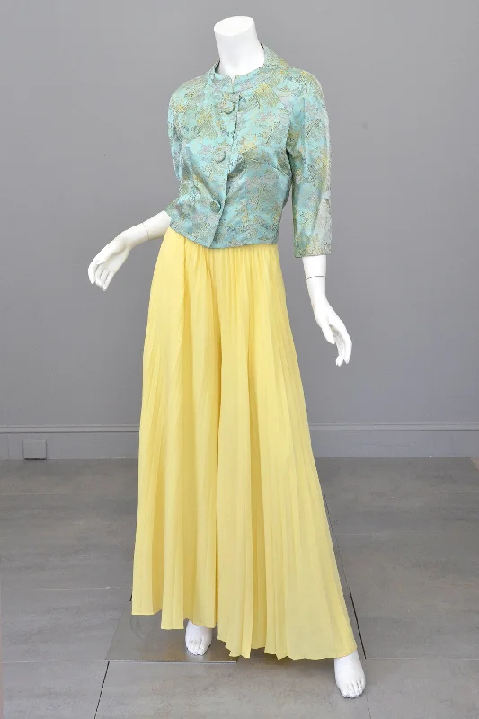 Vintage Cropped Minted Embroidered Shrug Jacket A-Line Jacket Boat Neck Shawl Collar