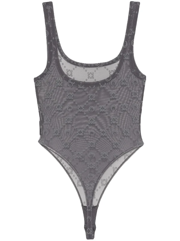 RECYCLED MESH FLOCK BODYSUIT Fashionable Plunge Bodysuit