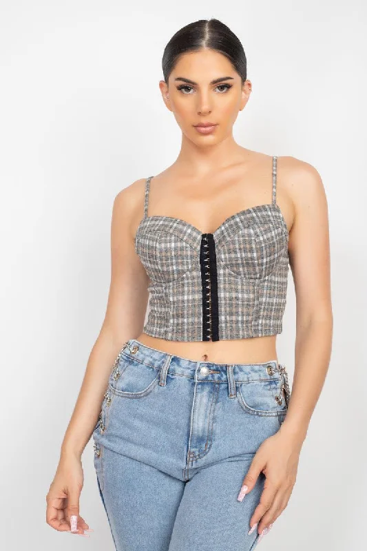 Plaid Hook & Eye Sweetheart Crop Top Machine Wash Dry Clean Hand Wash