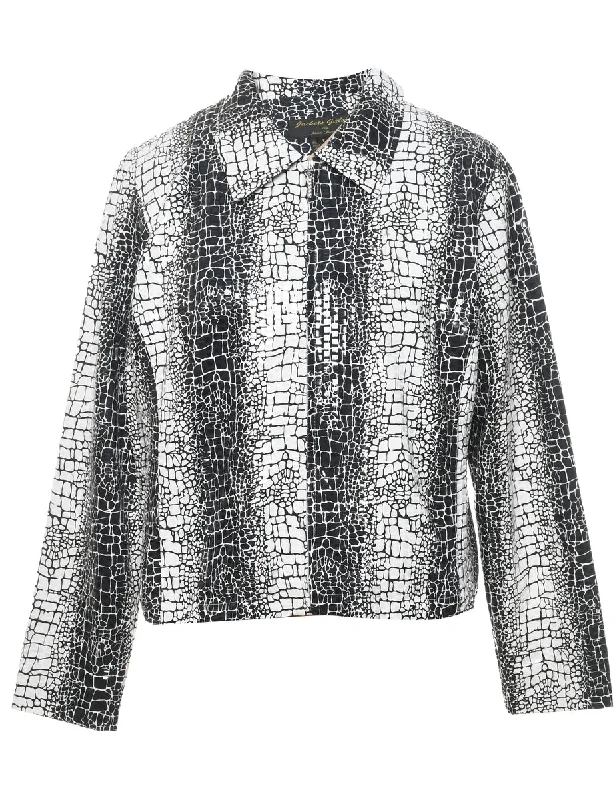 1990s Black & White Snakeskin Evening Jacket - L Mesh Jacket Canvas Jacket Denim Jacket