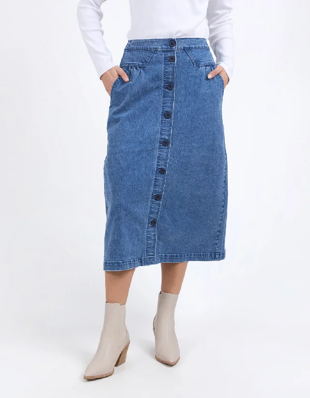 Amanda Midi Skirt - Mid Blue relaxed fit skirt