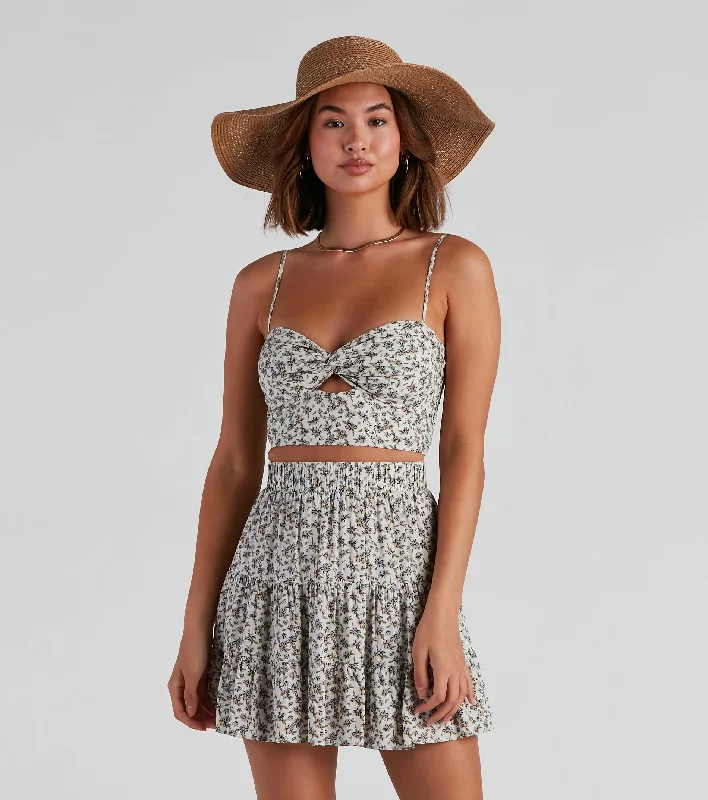 Sunkissed Florals Twist Crop Top Mesh Canvas Denim