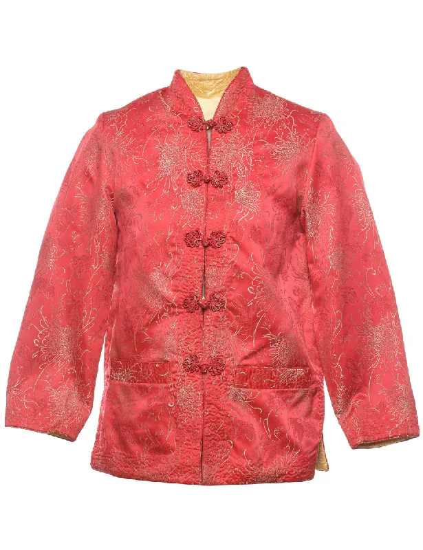 Brocade Design Red Traditional Evening Jacket - L Nylon Fabric Polyester Fabric Spandex Fabric