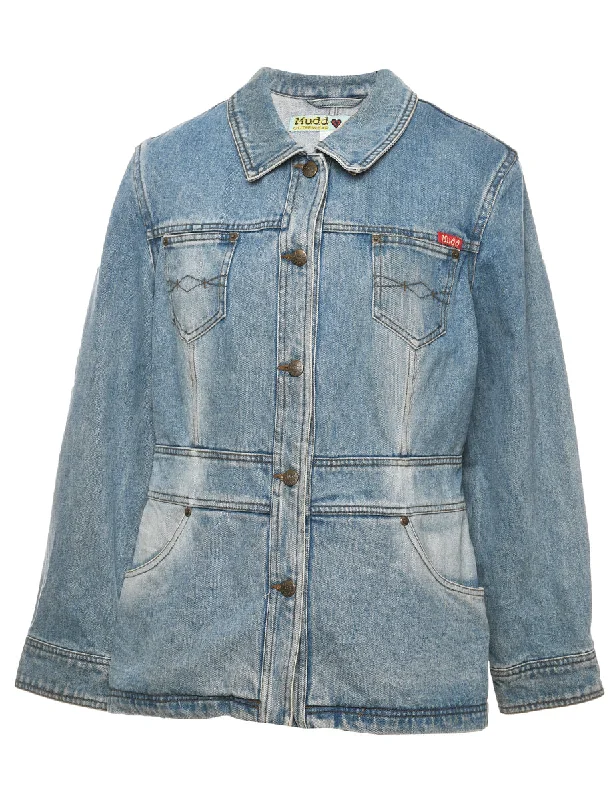 Mudd Stone Wash 1990s Denim Jacket - L Belted Jacket Elasticated Jacket Padded Jacket