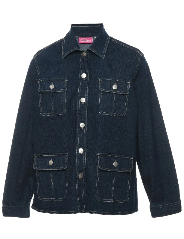 Dark Wash Denim Utility Jacket - M Herringbone Jacket Houndstooth Jacket Plaid Jacket