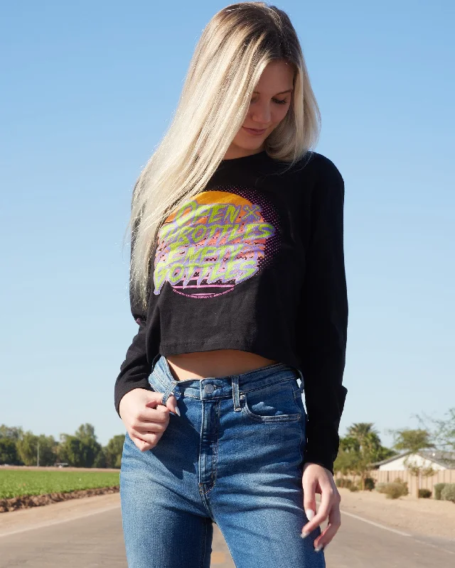 Women's Open Throttles Long Sleeve Crop Top Striped Floral Plaid
