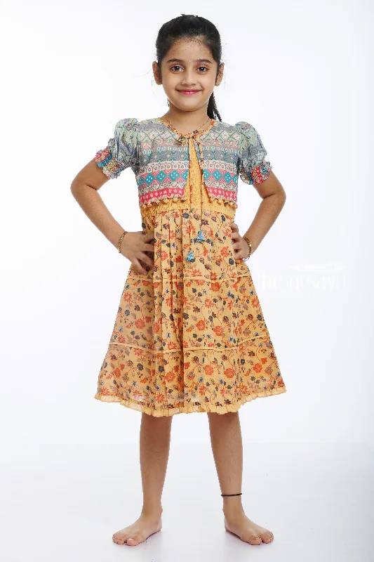 Bohemian Blossom: Girls Cotton Frock with Cozy Chic Jacket Striped Jacket Polka Dot Jacket Floral Jacket
