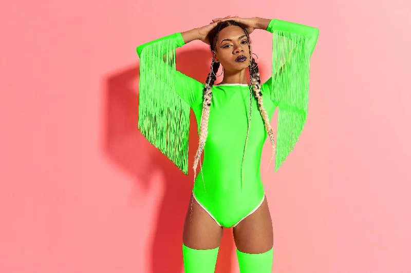 Low Back Bodysuit Fringes "AUDREY" Lettau Art Fashion Fashionable Fitted Bodysuit