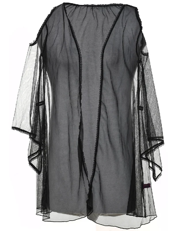 Black Sheer Ruffled Bed Jacket - M Print Jacket Jacquard Jacket Patchwork Jacket