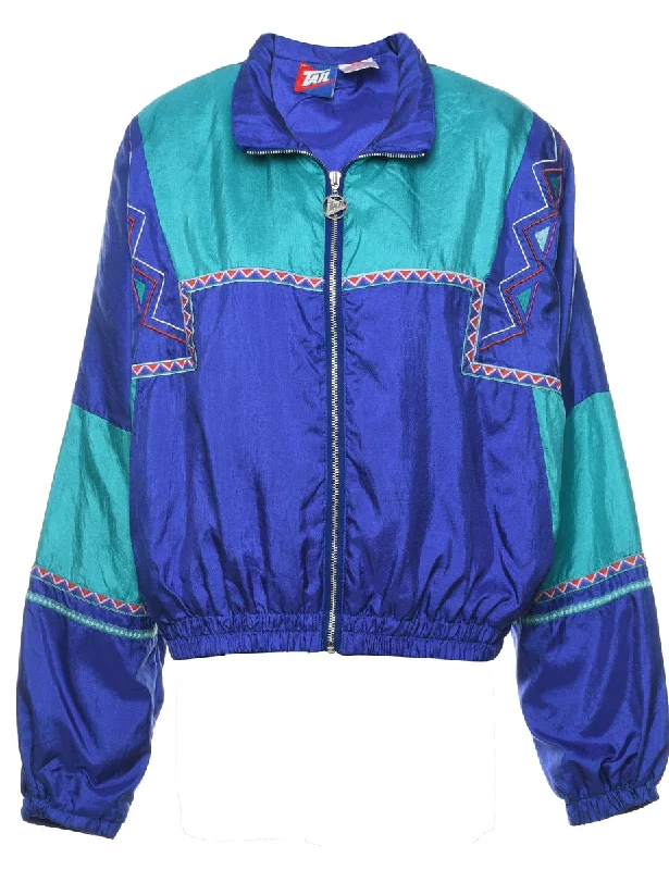 Blue & Orange Geometric 1990s Nylon Jacket - XL Fitted Jacket Loose Jacket Oversized Jacket