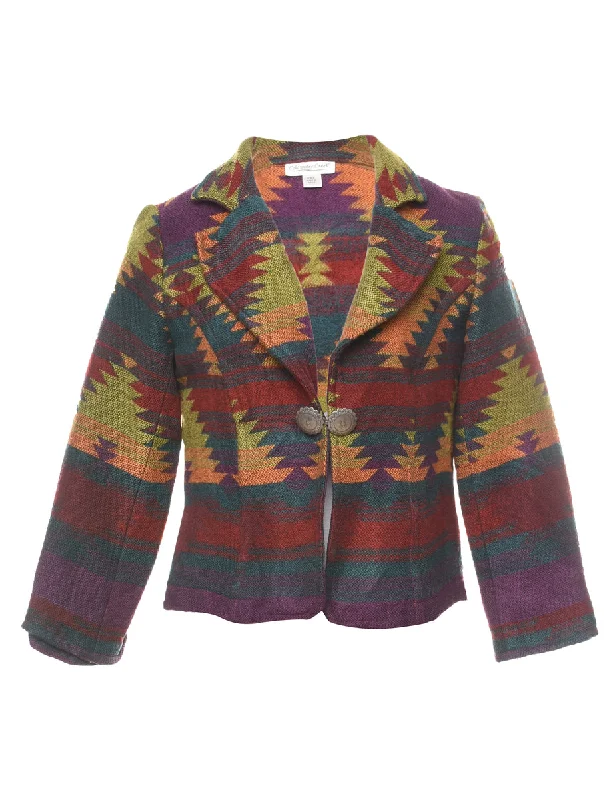 Aztec Design Multi-Colour Tapestry Jacket - S Satin Fabric Silk Fabric Chiffon Fabric