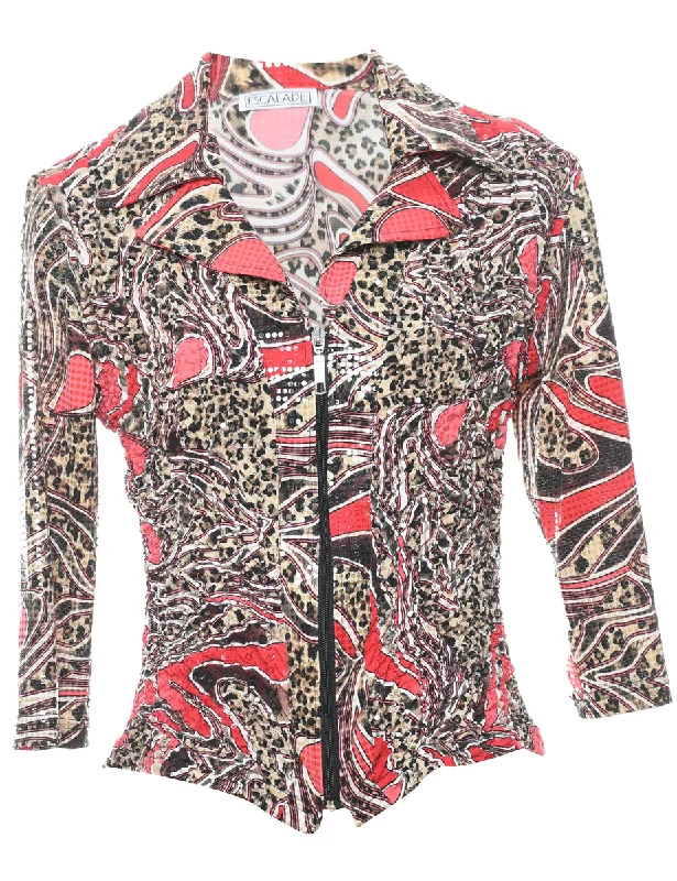 Animal Print Patterned Y2K Sequined Evening Jacket - M Denim Jacket Leather Jacket Suede Jacket