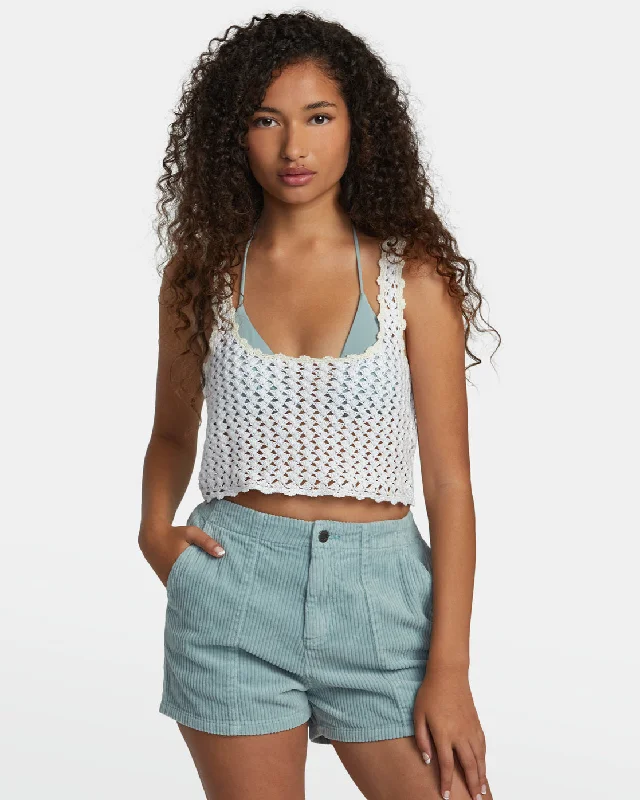 Railed Crochet Crop Top - Whisper White Solid Print Embellished