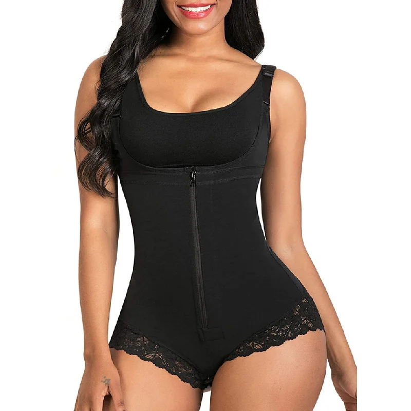 Latex Underbust Bodysuit Body Shaper with Front Zipper Tummy Control Shapewear Elegant Bodysuit with Bow Detail