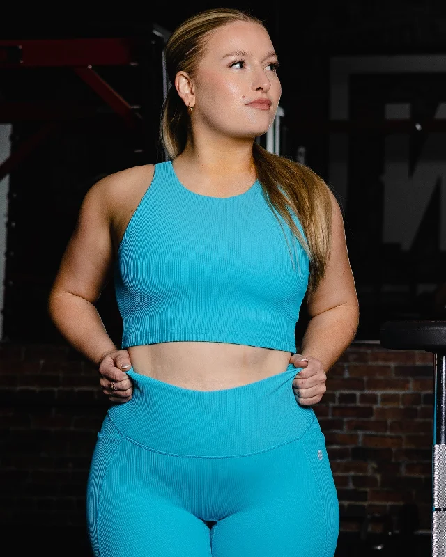 Women's Ribbed Crop Top - Blue Crop Top Seamless Stretchy
