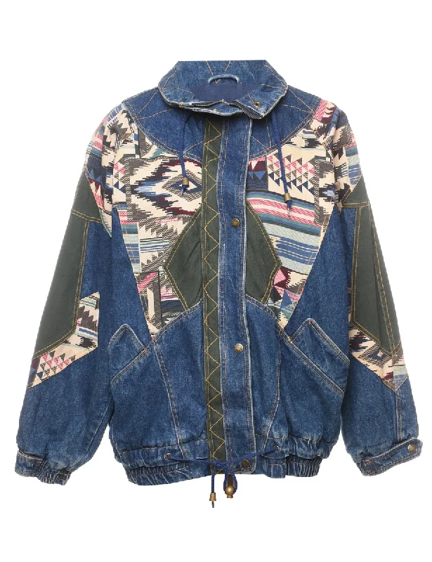Aztec & Dark Wash Denim Jacket - L Fleece Jacket Down Jacket Feather Jacket