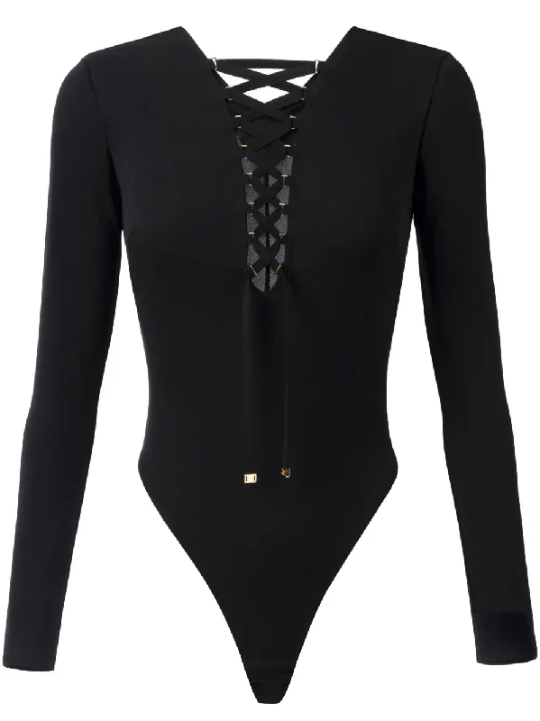 laced-up bodysuit Trendy Bodysuit with Zipper