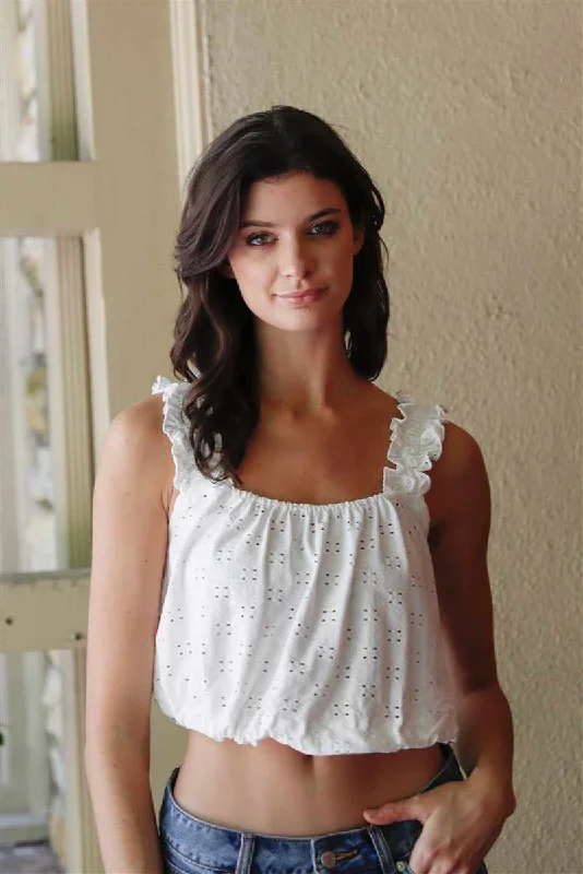 Embroidered Strap Sleeveless Crop Top Anti-Shrink Durable Soft