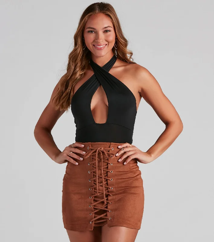 A Total Vibe Halter Bodysuit Elegant Bodysuit with Chiffon