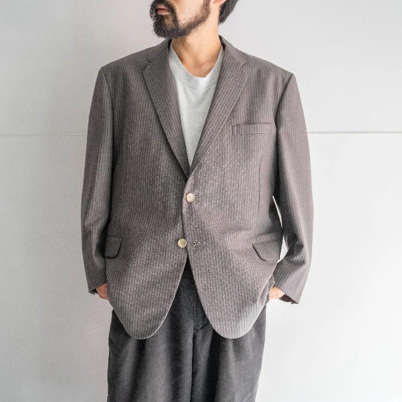 around 1970s Japan vintage gray striped wool tailored jacket Snapped Jacket Toggled Jacket Drawstring Jacket
