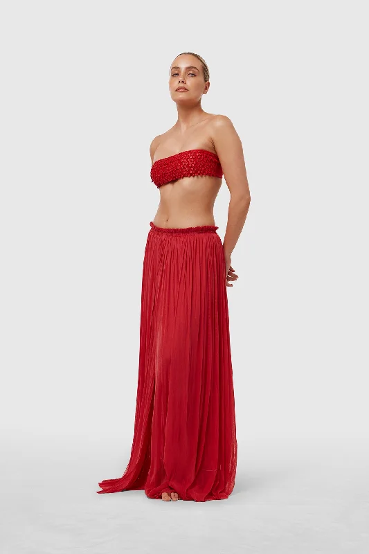 Red Silk Tulle Skirt floral skirt print