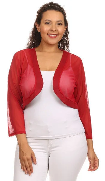 Red Sheer Bolero Chiffon 3/4 Length Sleeve Red Bolero Jacket Faux Fur Fabric Real Fur Fabric Shearling Fabric