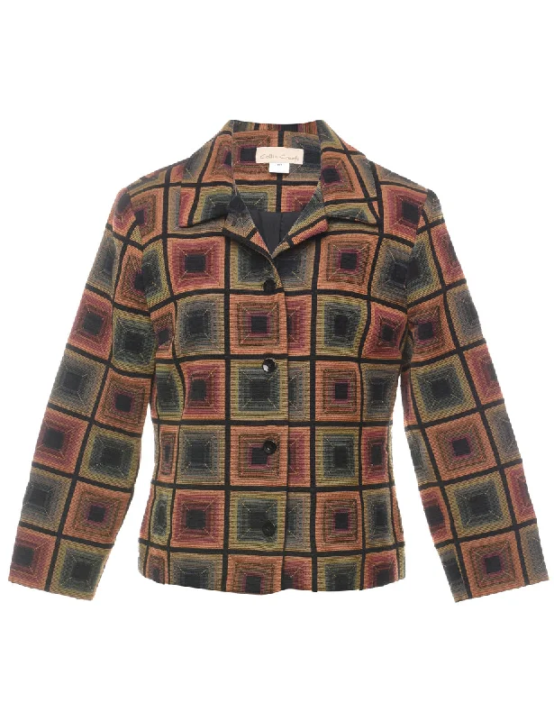 Geometric Pattern Multi-Colour Vintage Tapestry Jacket - L Denim Jacket Leather Jacket Suede Jacket