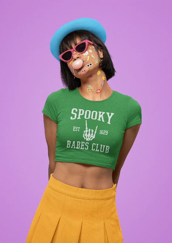 Women Green Crop Top Spooky Anti-Pilling Machine Wash Handmade