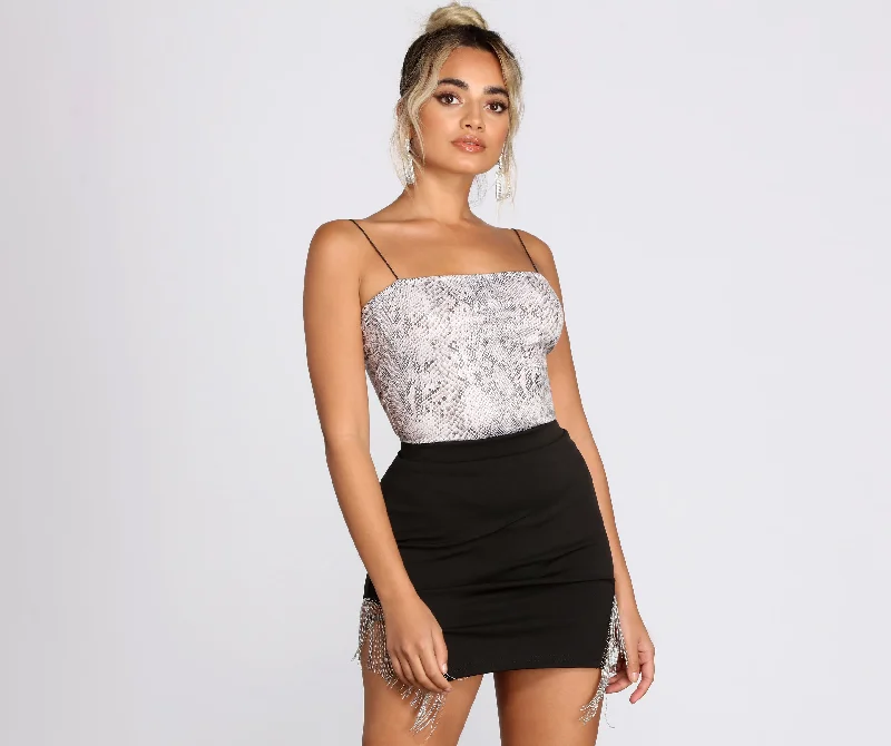 Sent From Above Snake Print Bodysuit Chic Off-Shoulder Bodysuit