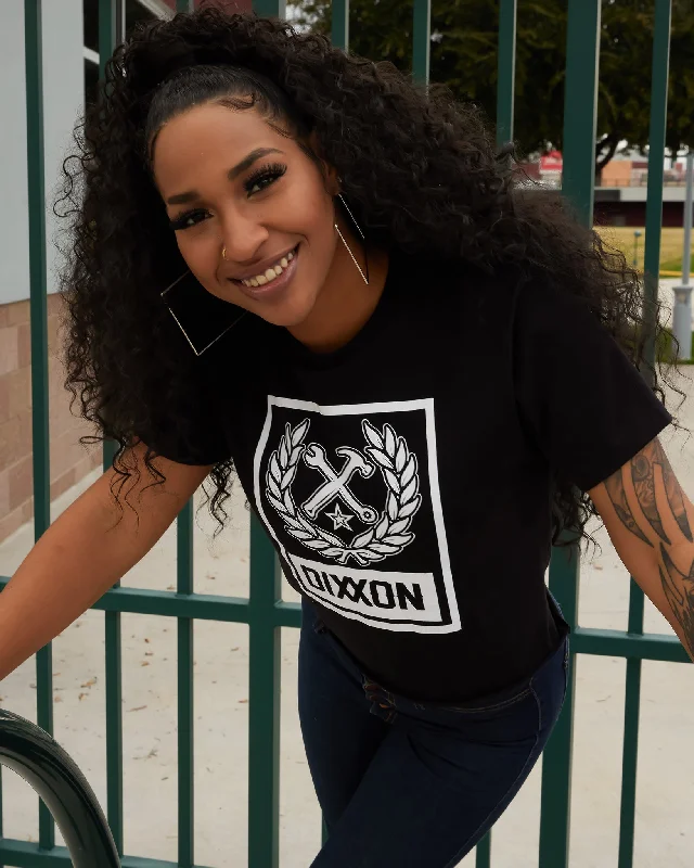 Women's Box Crest Crop Top - Black & White Mesh Blend Leather Blend Suede Blend