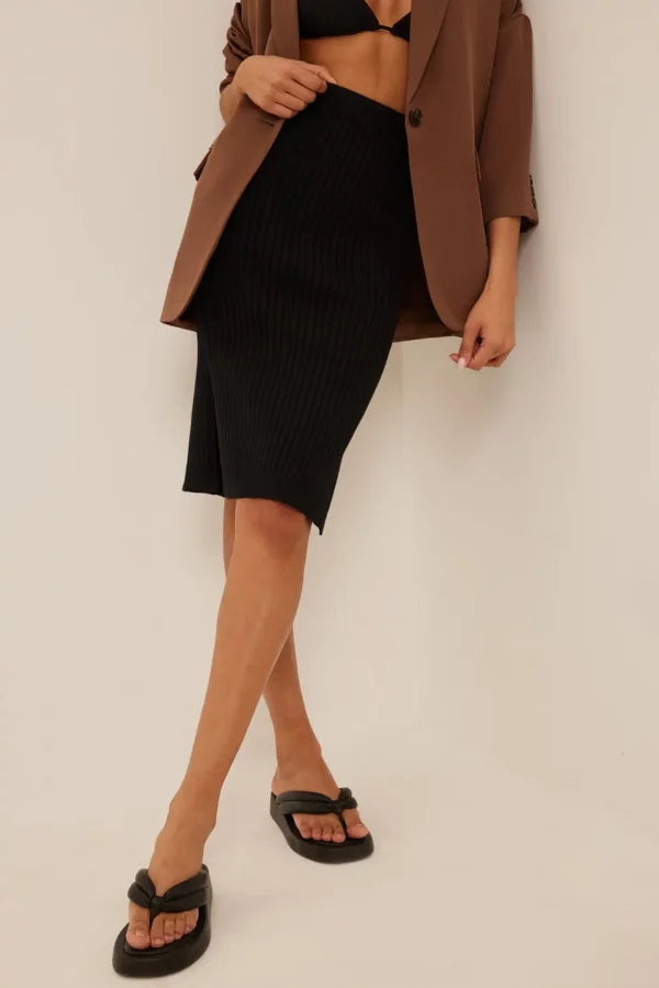 Rib Knitted Skirt Black linen skirt airy