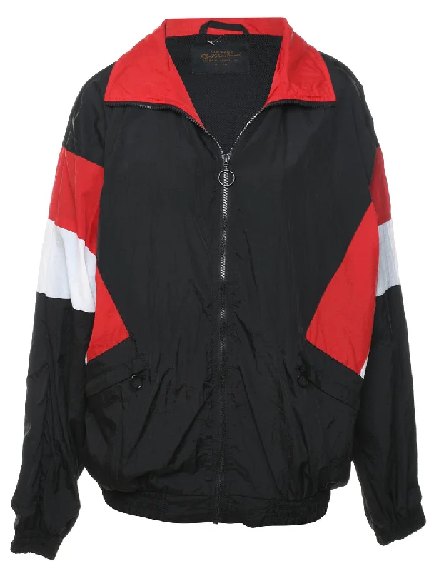 Black, White & Red Contrast Panel Nylon Jacket - M V-Neck Jacket Boat Neck Jacket Square Neck Jacket