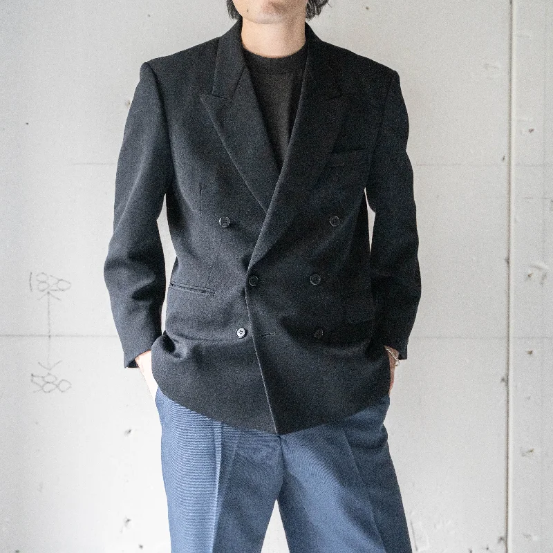 1980-90 Japan vintage black color wool double breasted tailored jacket Fleece Jacket Down Jacket Feather Jacket