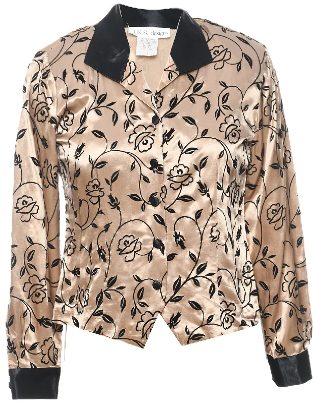 Floral Pattern Gold & Black Metallic Evening Jacket - M Corduroy Jacket Velvet Jacket Brocade Jacket