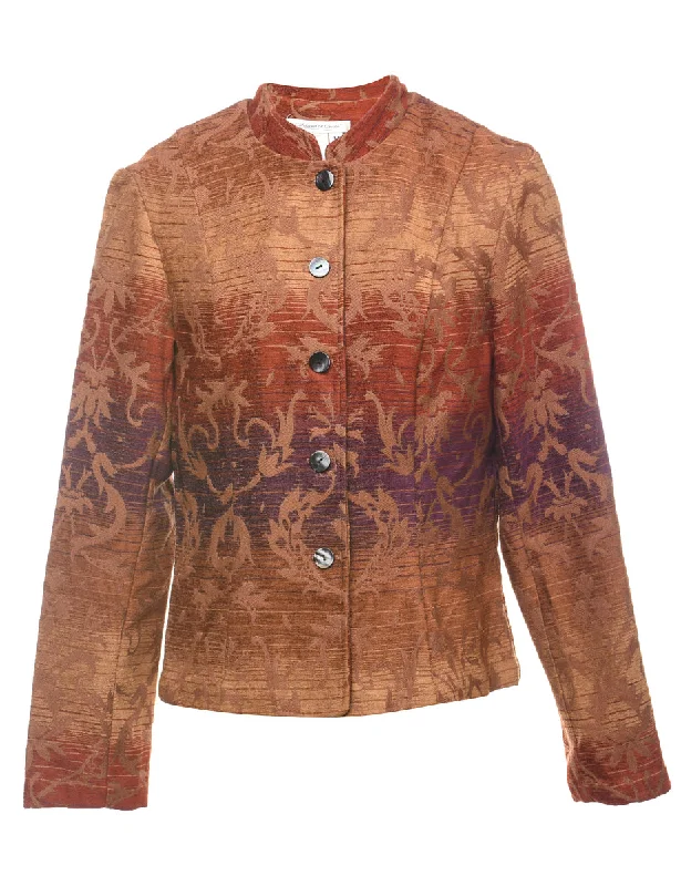 Floral Pattern Multi-Colour Tapestry Jacket - M Snapped Jacket Toggled Jacket Drawstring Jacket