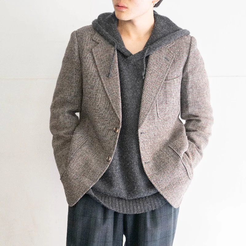 around 1980s Japan vintage light blown based red × lights blue tweed tailored jacket Zip Front Button Front Snap Front