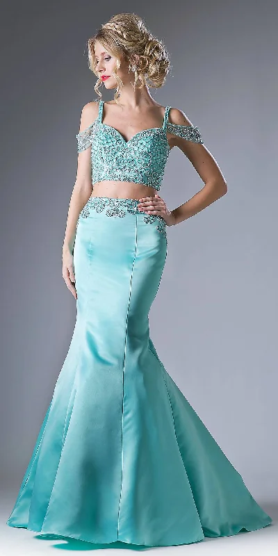 Cinderella Divine P209 Two-Piece Long Dress Beaded Crop Top Nylon Fabric Polyester Fabric Spandex Fabric