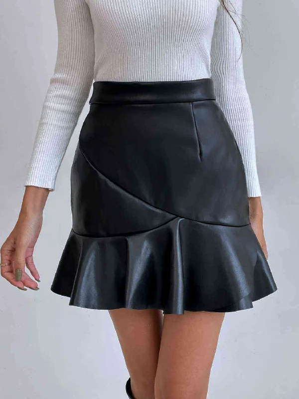 Ruffled PU Mini Skirt lace skirt intricate